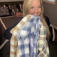 Color Block Plaid Button Down