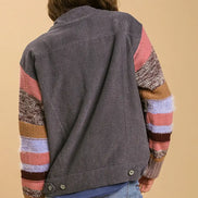 Charcoal Knit Sleeve Button Down Jacket