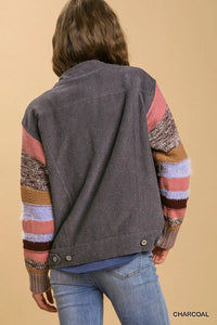 Charcoal Knit Sleeve Button Down Jacket