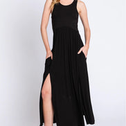 Sleeveless Midi Dress with Side Slit Detail