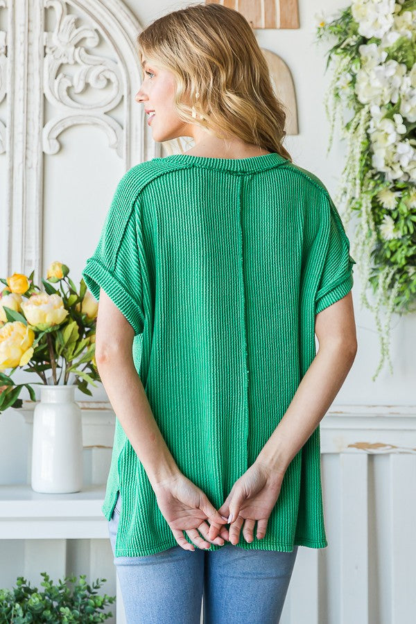Ribbed Drop Shoulder Top