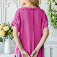 Ribbed Drop Shoulder with Side Slit Top