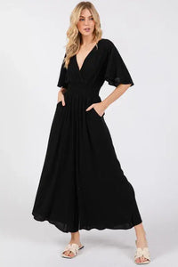 Heavy Gauze Smocked Waist Jumpsuit - VNJU16605F