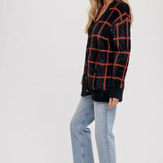 GRID PATTERN FUZZY CARDIGAN