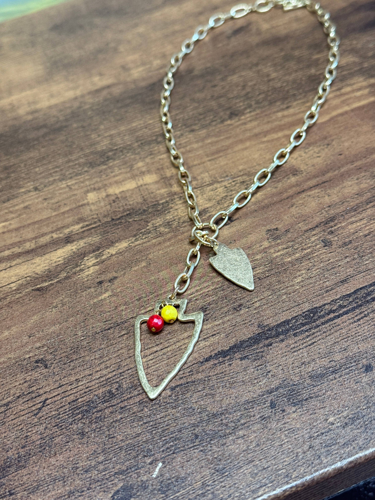 Two Charm Arrowhead Chain Link Necklace- Silver or Gold