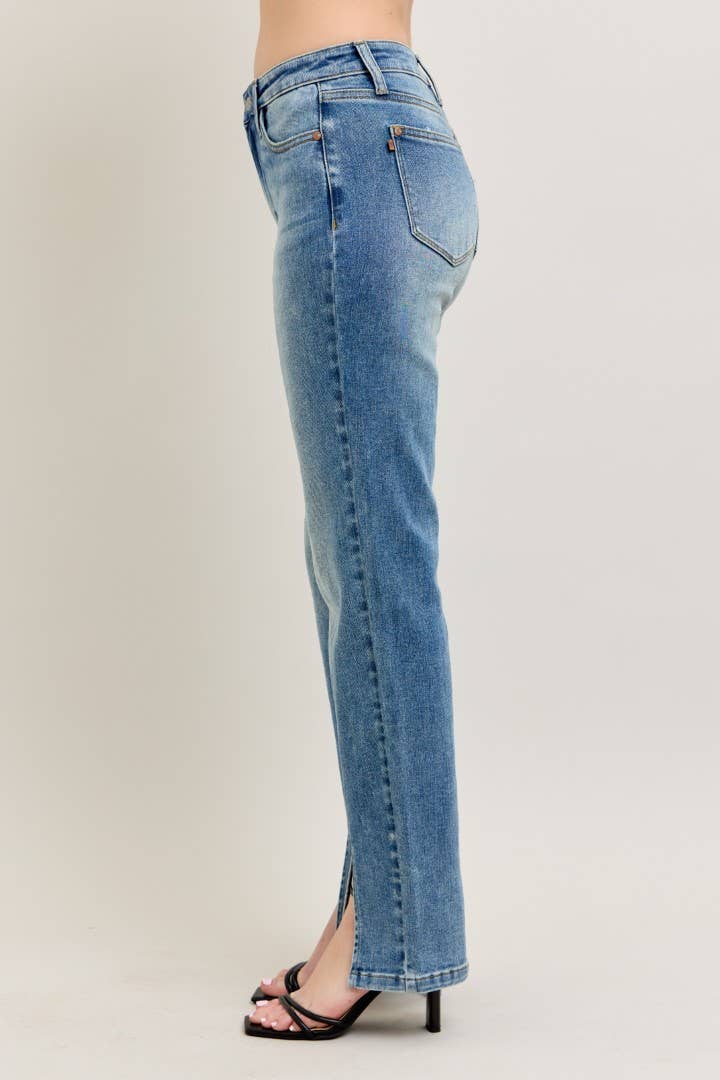JUDY BLUE High Waisted Vintage Wash Front Seam & Slit Straight