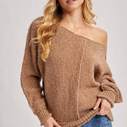 WIDE NECK OVERSIZED PULLOVER KNIT SWEATER