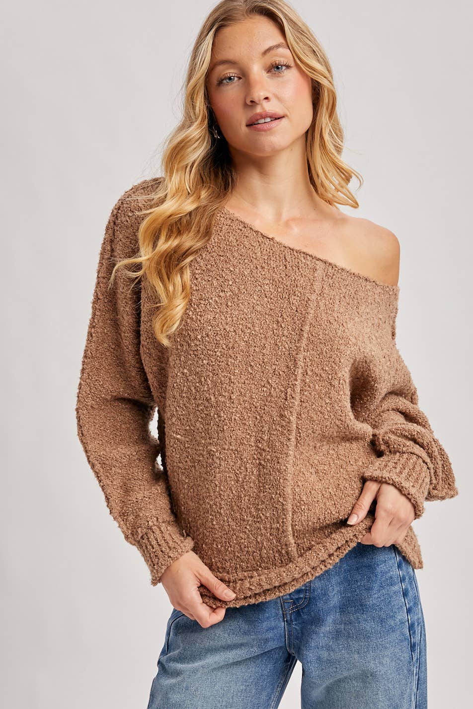 WIDE NECK OVERSIZED PULLOVER KNIT SWEATER
