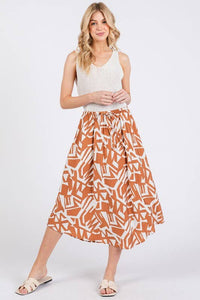 Print Waist Elastic With Tie Detailed Midi Skirt - NS80196