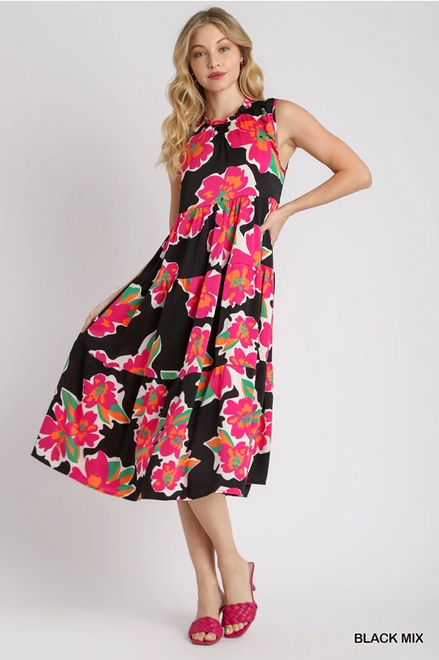 Floral Midi Maxi Dress (Black)