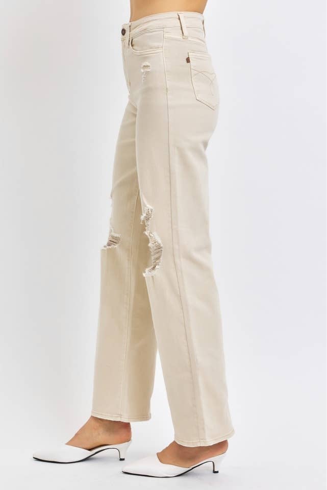 JUDY BLUE High Waisted Garment Dyed Destroy 90's Straight