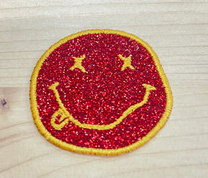 Glitter Smiley Face Iron-On Patch