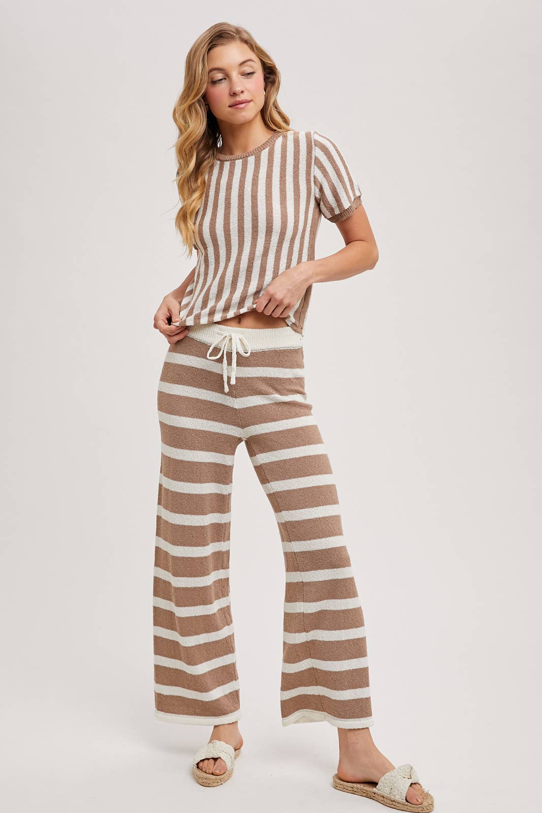 STRIPED KNIT SWEATER TOP AND BOTTOM SETS