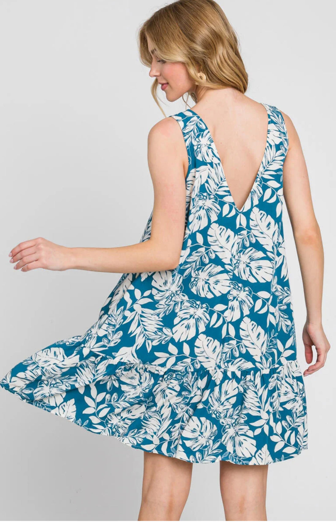 Ruffled Mini Dress w/Deep V Back