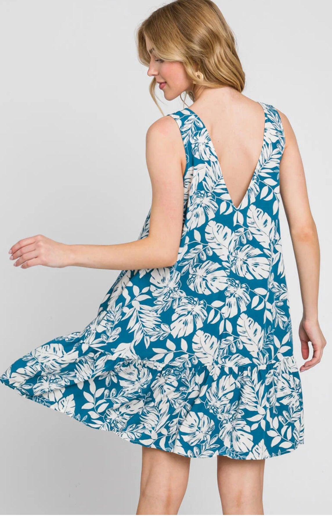 Ruffled Mini Dress w/Deep V Back