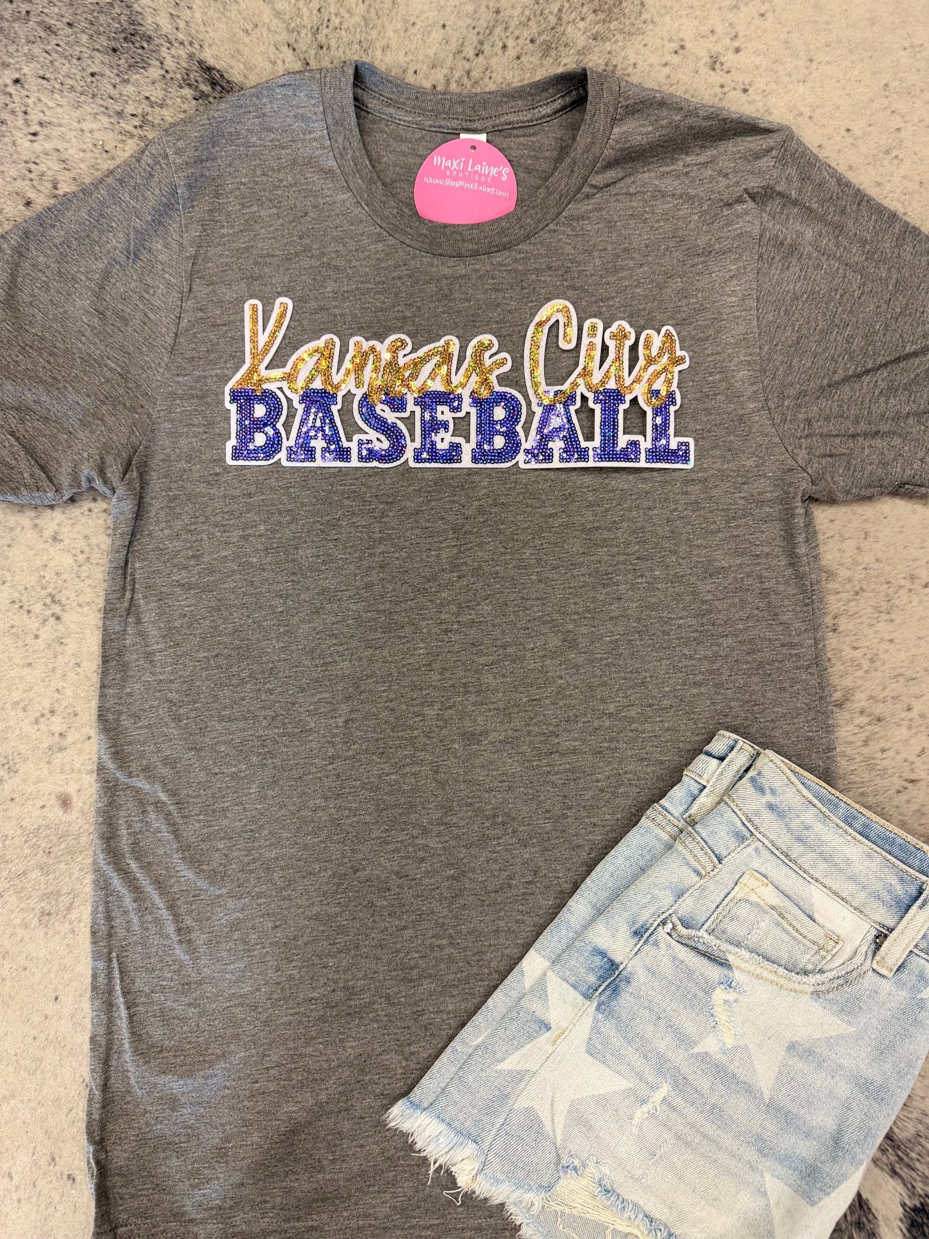 Kansas City Baseball Royals Tee w/Sequin Patch