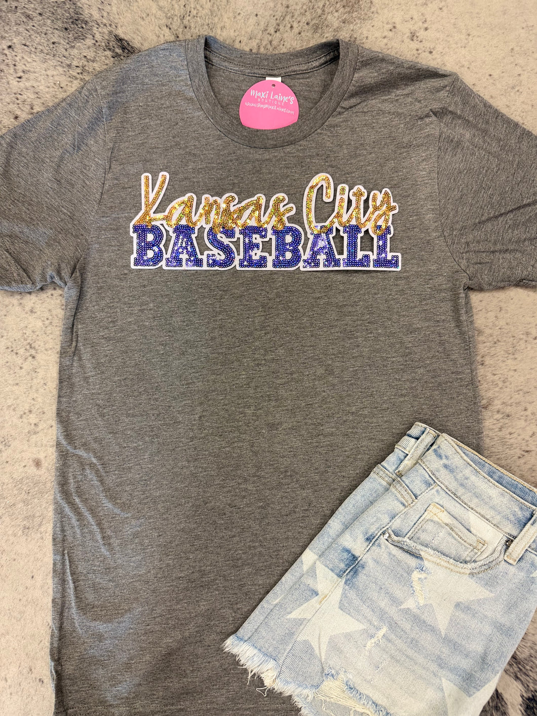 Kansas City Baseball Royals Tee w/Sequin Patch