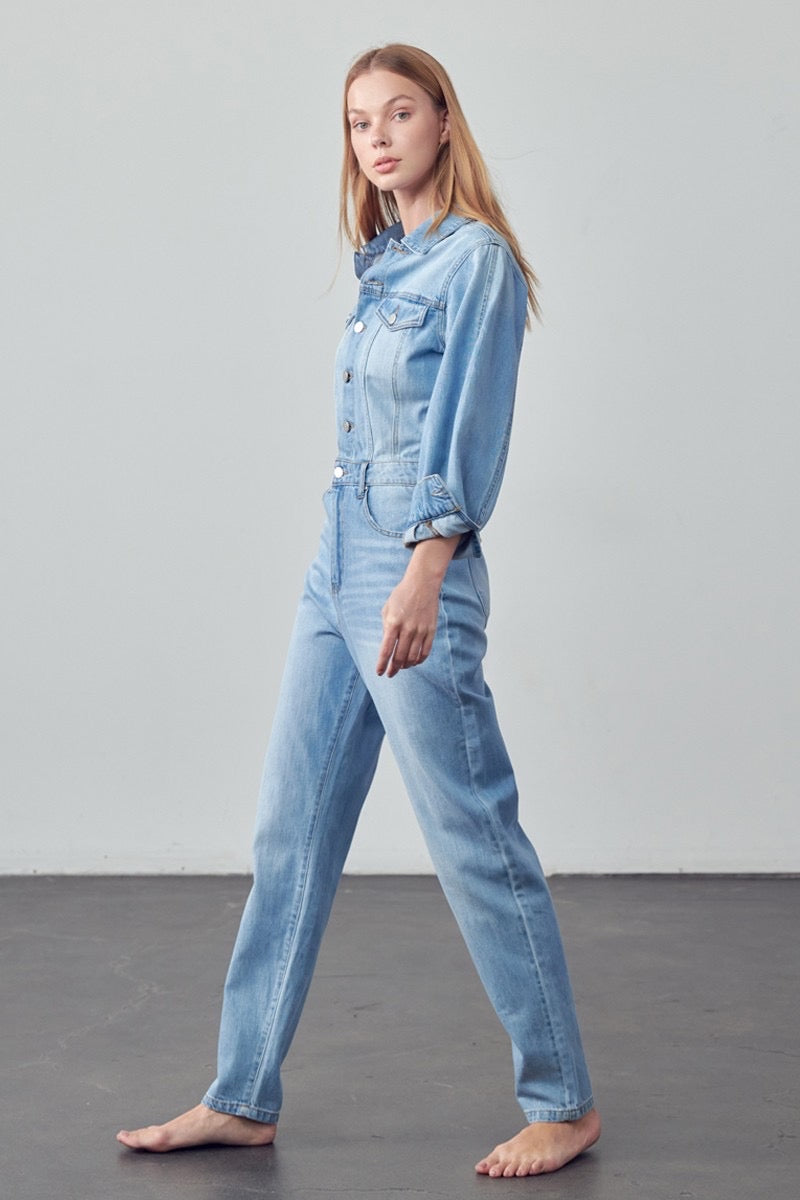 Long Sleeve Denim Jumpsuit