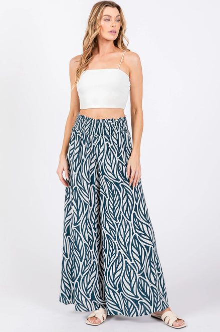 Smocked Waist Wide Leg Pants