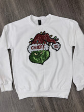 Load image into Gallery viewer, Sequin Holiday Grinch Chiefs Sweatshirt
