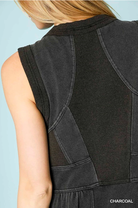 Mineral Wash Sleeveless Mini Dress (Charcoal)