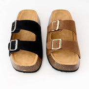 CHUBBY DOUBLE BUCKLED STRAP PLATFORM HEEL CORK SANDAL
