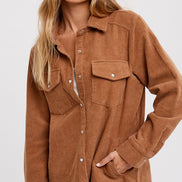 Corduroy Button Down Shacket w/Pockets