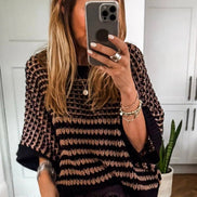 Red Stripe 3/4 Draped Sleeve Slouchy Sweater