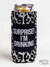 Load image into Gallery viewer, Peachy Keen Surprise! I&#39;m Drinking Sequin Can Coolers For Slim Can
