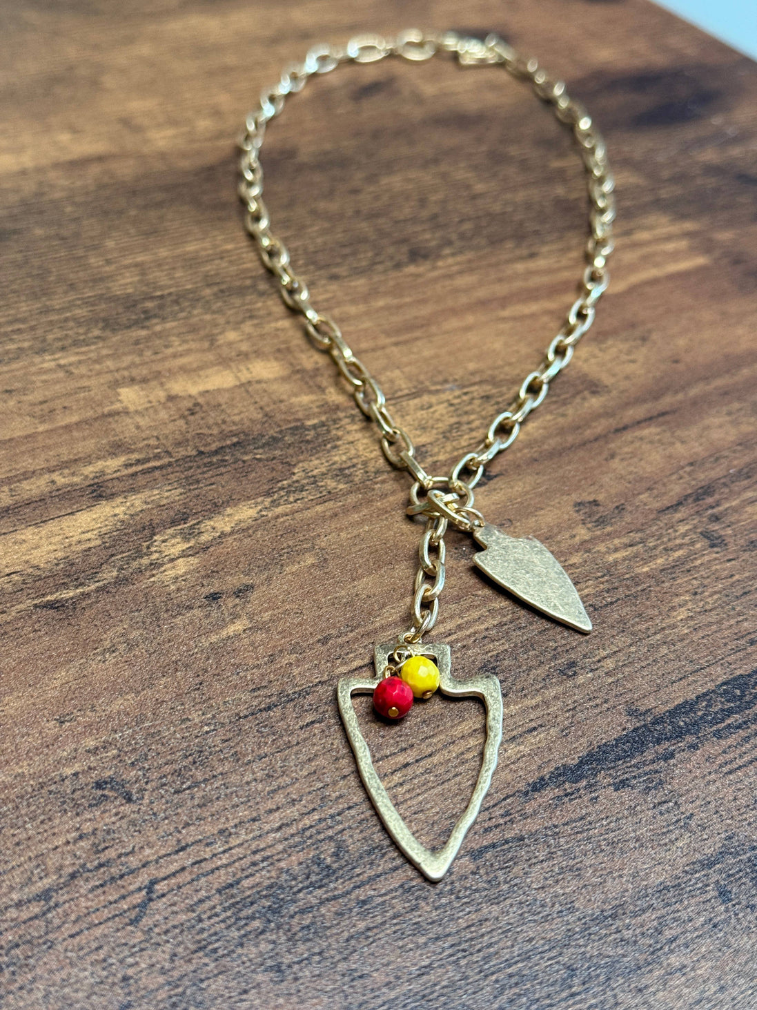 Two Charm Arrowhead Chain Link Necklace- Silver or Gold
