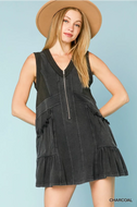 Mineral Wash Sleeveless Mini Dress (Charcoal)