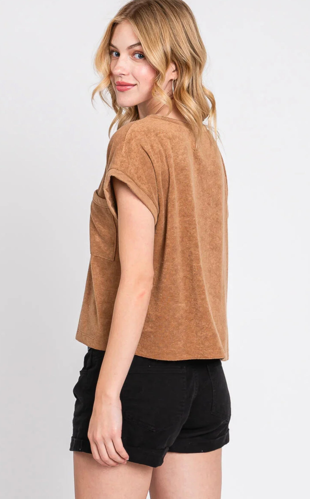 Terry Loose Fit Top with Front Pocket