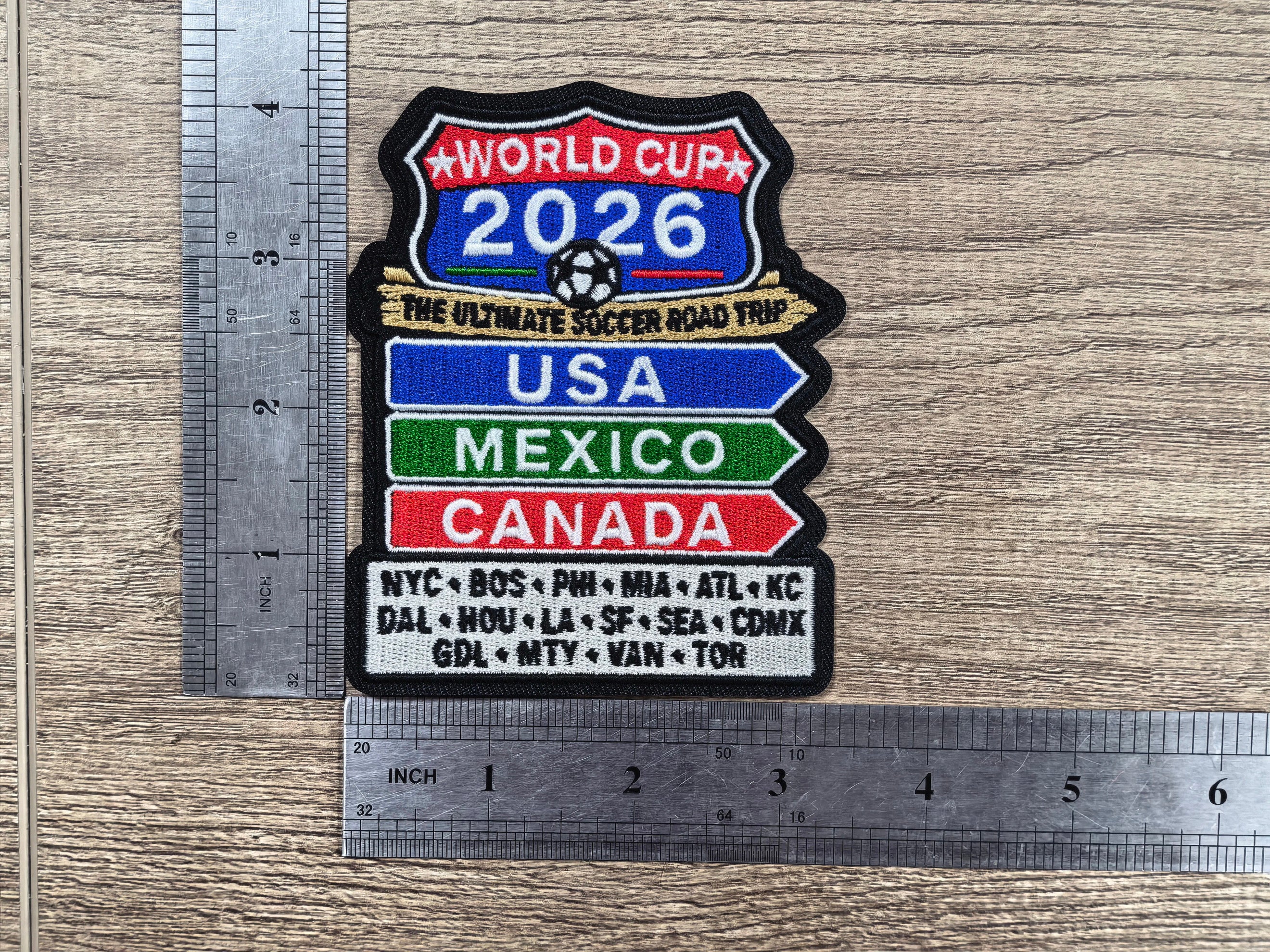 World Cup Host Cities Road Sign Embroidered Patch (4 inch)