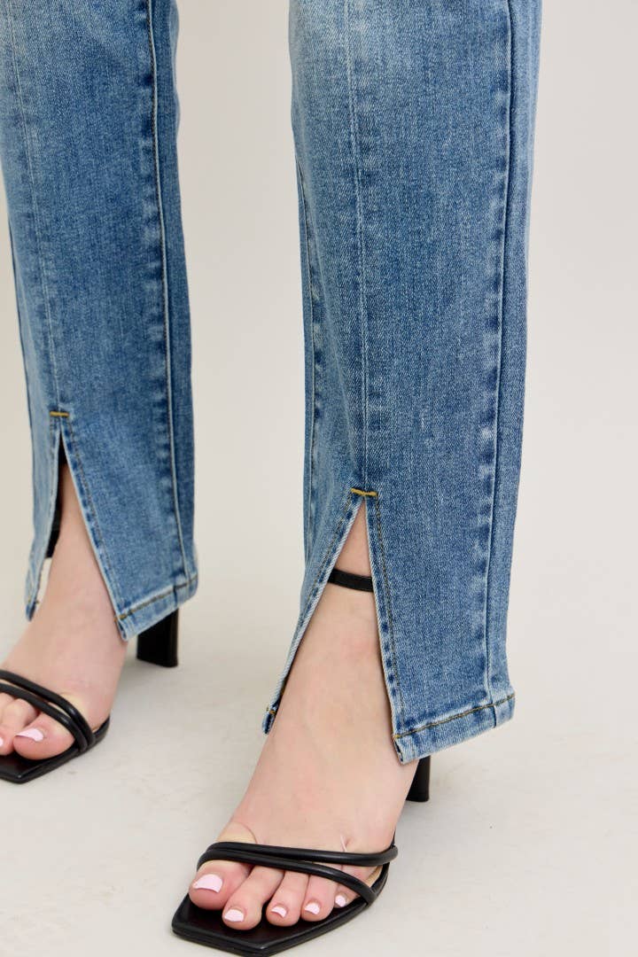 JUDY BLUE High Waisted Vintage Wash Front Seam & Slit Straight