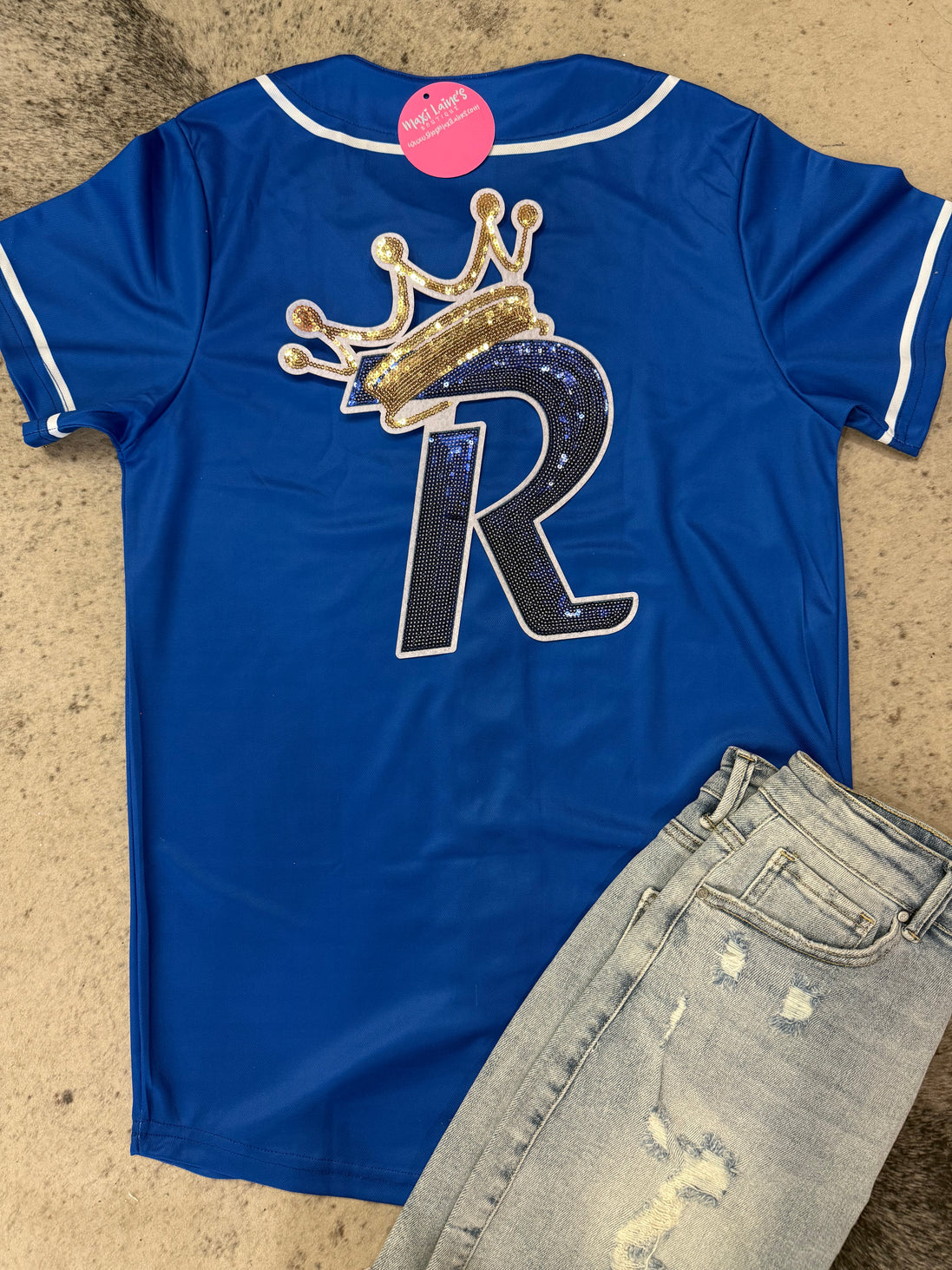 Smiley Royals Baseball Jersey with Sequin R