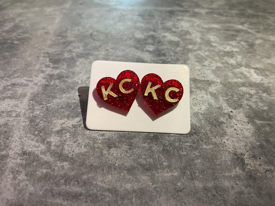 KC Heart Stud Earrings (Glitter)