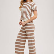 STRIPED KNIT SWEATER TOP AND BOTTOM SETS