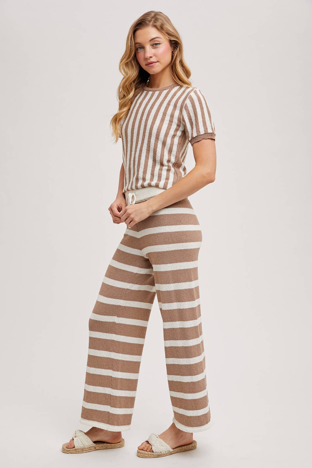 STRIPED KNIT SWEATER TOP AND BOTTOM SETS