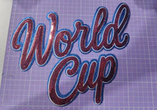 Load image into Gallery viewer, World Cup Script (red and blue) Sequin Patch (11 inch)
