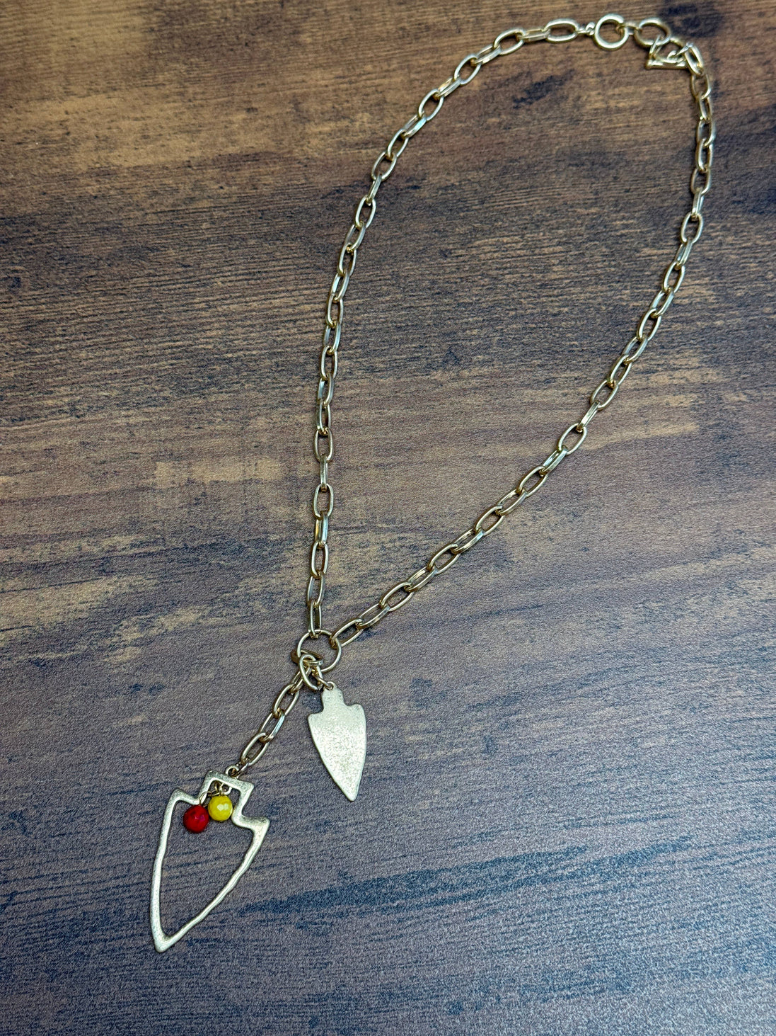 Two Charm Arrowhead Chain Link Necklace- Silver or Gold