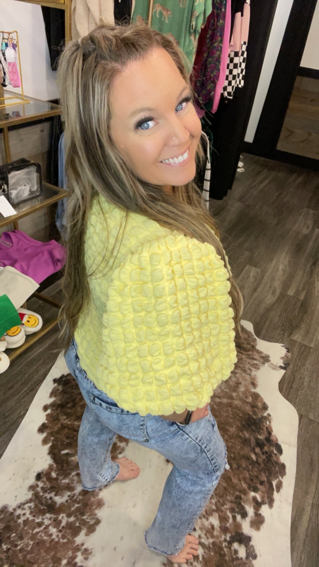Textured Bubble Sleeve Top