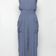 Smocked Waist Jumper with Patch Pockets