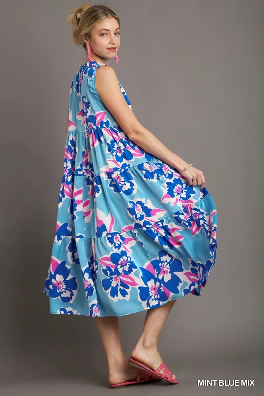 Floral Midi Maxi Dress (Blue)