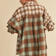 Color Block Plaid Button Down