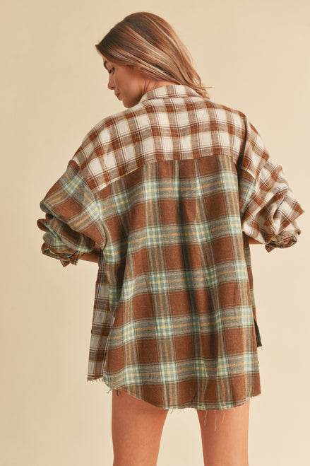 Color Block Plaid Button Down