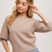 PUFFED 3/4 SLEEVED KNIT SWEATER TOP