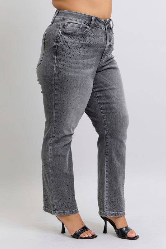 JUDY BLUE High Waisted Rhinestone Straight