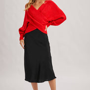 CROSSOVER RIBBED PULLOVER