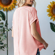 V-Neck Solid Twist Rib Women's Knit Top