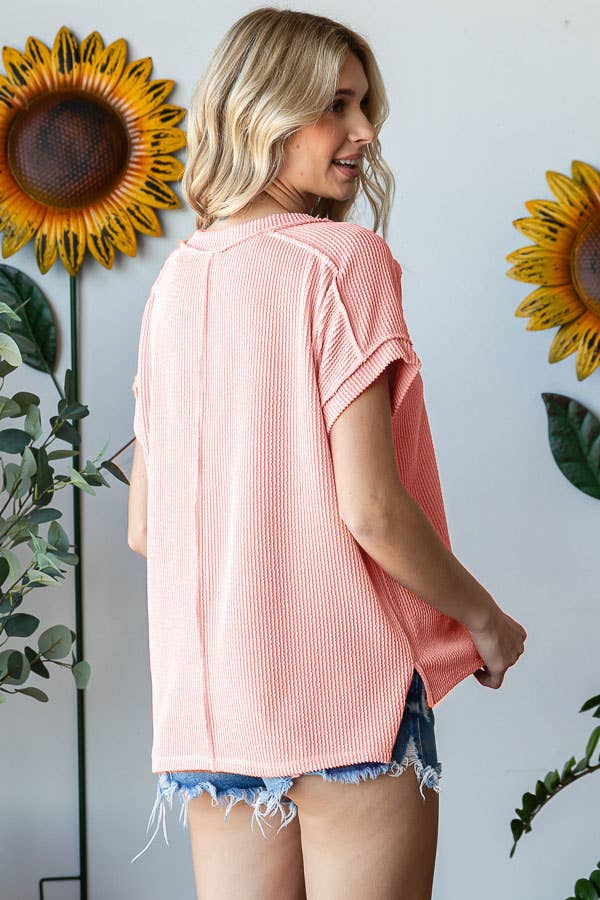 V-Neck Solid Twist Rib Women's Knit Top